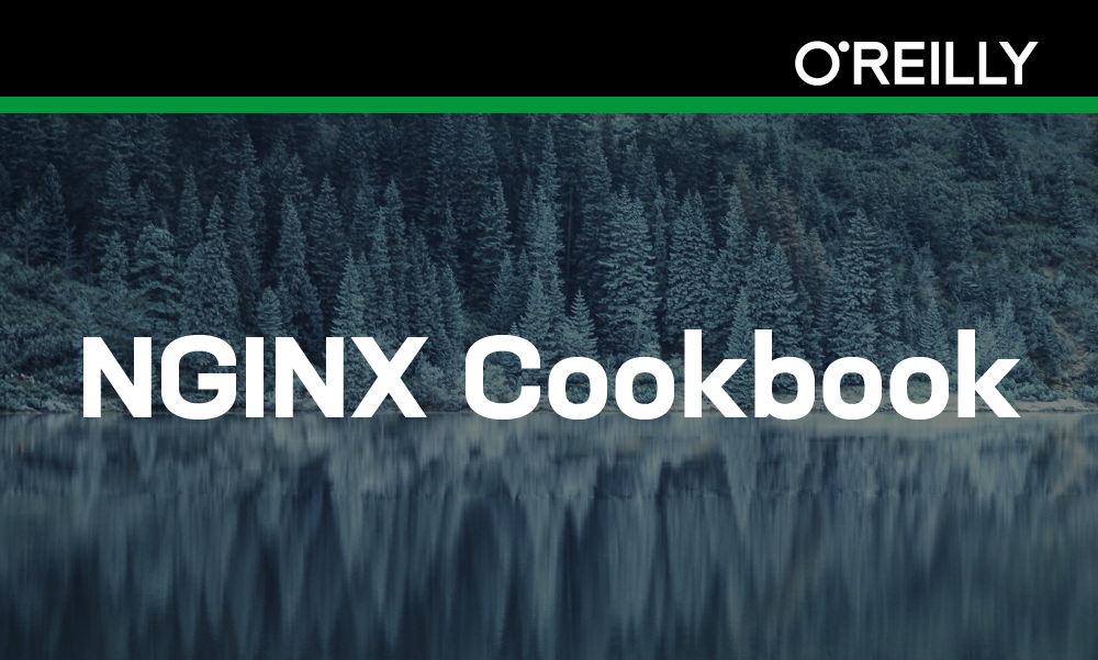 O'Reilly Nginx Cookbook with winter lake forest background